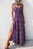 Donkerpaarse Halter A Line bedrukte zomerjurk
