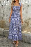 Blauw bedrukte A Line zomerjurk met split