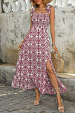 Blauw bedrukte A Line zomerjurk met split