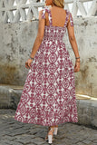 Blauw bedrukte A Line zomerjurk met split
