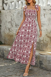 Blauw bedrukte A Line zomerjurk met split