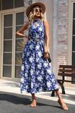 Bloemen Halter Donkerblauwe A Line Zomerjurk