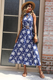 Bloemen Halter Donkerblauwe A Line Zomerjurk