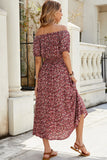 Off The Shoulder Bordeaux Bloemen Lange Zomerjurk