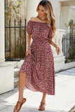Off The Shoulder Bordeaux Bloemen Lange Zomerjurk