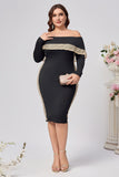 Plus Size zwarte Bodycon satijnen knielengte moeder van de bruid jurk