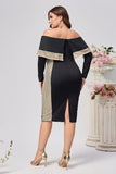 Plus Size zwarte Bodycon satijnen knielengte moeder van de bruid jurk