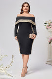 Plus Size zwarte Bodycon satijnen knielengte moeder van de bruid jurk