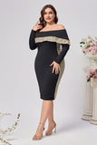 Plus Size zwarte Bodycon satijnen knielengte moeder van de bruid jurk