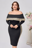 Plus Size zwarte Bodycon satijnen knielengte moeder van de bruid jurk