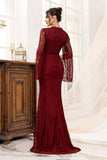 Bourgondië Lace Zeemeermin Lange Moeder van de Bruid Jurk met Split
