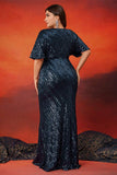 Sparkly Navy Plus Size Lange Moeder Van De Bruid Jurk