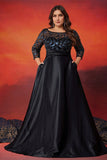 Zwarte A-lijn Plus Size Lange Moeder Van De Bruid Jurk
