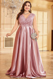 Blush Roze Plus Size Satijn Lange Moeder Van De Bruid Jurk