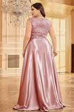 Blush Roze Plus Size Satijn Lange Moeder Van De Bruid Jurk
