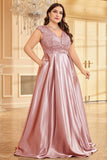 Blush Roze Plus Size Satijn Lange Moeder Van De Bruid Jurk