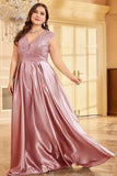 Blush Roze Plus Size Satijn Lange Moeder Van De Bruid Jurk