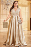 Blush Roze Plus Size Satijn Lange Moeder Van De Bruid Jurk