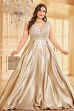 Blush Roze Plus Size Satijn Lange Moeder Van De Bruid Jurk