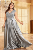 Blush Roze Plus Size Satijn Lange Moeder Van De Bruid Jurk