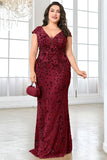 Sprankelende bordeauxrode plus size lange moeder van de bruid jurk