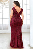 Sprankelende bordeauxrode plus size lange moeder van de bruid jurk