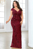 Sprankelende bordeauxrode plus size lange moeder van de bruid jurk