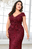 Sprankelende bordeauxrode plus size lange moeder van de bruid jurk