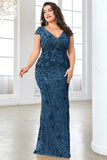 Sprankelende bordeauxrode plus size lange moeder van de bruid jurk