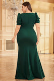Donkergroene satijnen plus size lange moeder van de bruid jurk