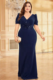 Donkergroene satijnen plus size lange moeder van de bruid jurk