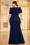 Donkergroene satijnen plus size lange moeder van de bruid jurk