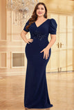 Donkergroene satijnen plus size lange moeder van de bruid jurk