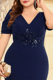 Donkergroene satijnen plus size lange moeder van de bruid jurk