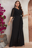 Plus Size zwarte chiffon lange moeder van de bruid jurk met ruches