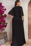 Plus Size zwarte chiffon lange moeder van de bruid jurk met ruches
