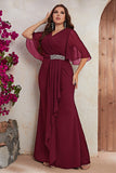 Plus Size zwarte chiffon lange moeder van de bruid jurk met ruches