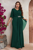 Plus Size zwarte chiffon lange moeder van de bruid jurk met ruches