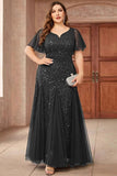 Sprankelende zwarte plus size lange moeder van de bruid jurk met appliques