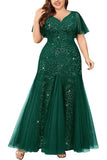 Sprankelende zwarte plus size lange moeder van de bruid jurk met appliques