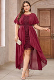 Bourgondische chiffon hoog-laag moeder van de bruid jurk met kant