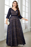 Navy A Line Lange Mouwen Moeder van de Bruid Jurk