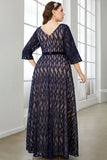 Navy A Line Lange Mouwen Moeder van de Bruid Jurk