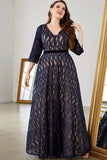 Navy A Line Lange Mouwen Moeder van de Bruid Jurk