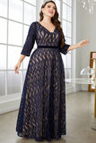 Navy A Line Lange Mouwen Moeder van de Bruid Jurk
