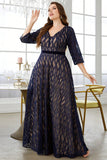 Navy A Line Lange Mouwen Moeder van de Bruid Jurk