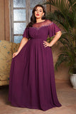 Druif Chiffon Boothals Lange Moeder van de Bruid Jurk