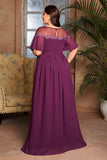 Druif Chiffon Boothals Lange Moeder van de Bruid Jurk