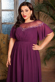 Druif Chiffon Boothals Lange Moeder van de Bruid Jurk