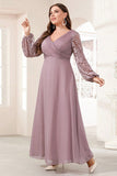 Paarse chiffon lange mouw moeder van de bruid jurk met applicaties